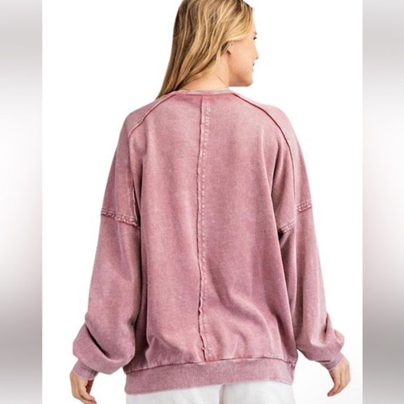 EASEL Lightning bolt patchwork leopard print pink sweatshirt top - Picture 2 of 2